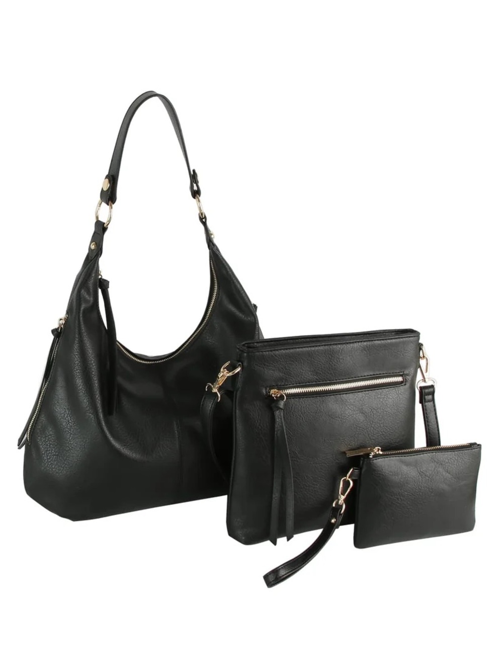 Versatile Black 3-Piece Shoulder Bag Set — Chic Everyday Carry